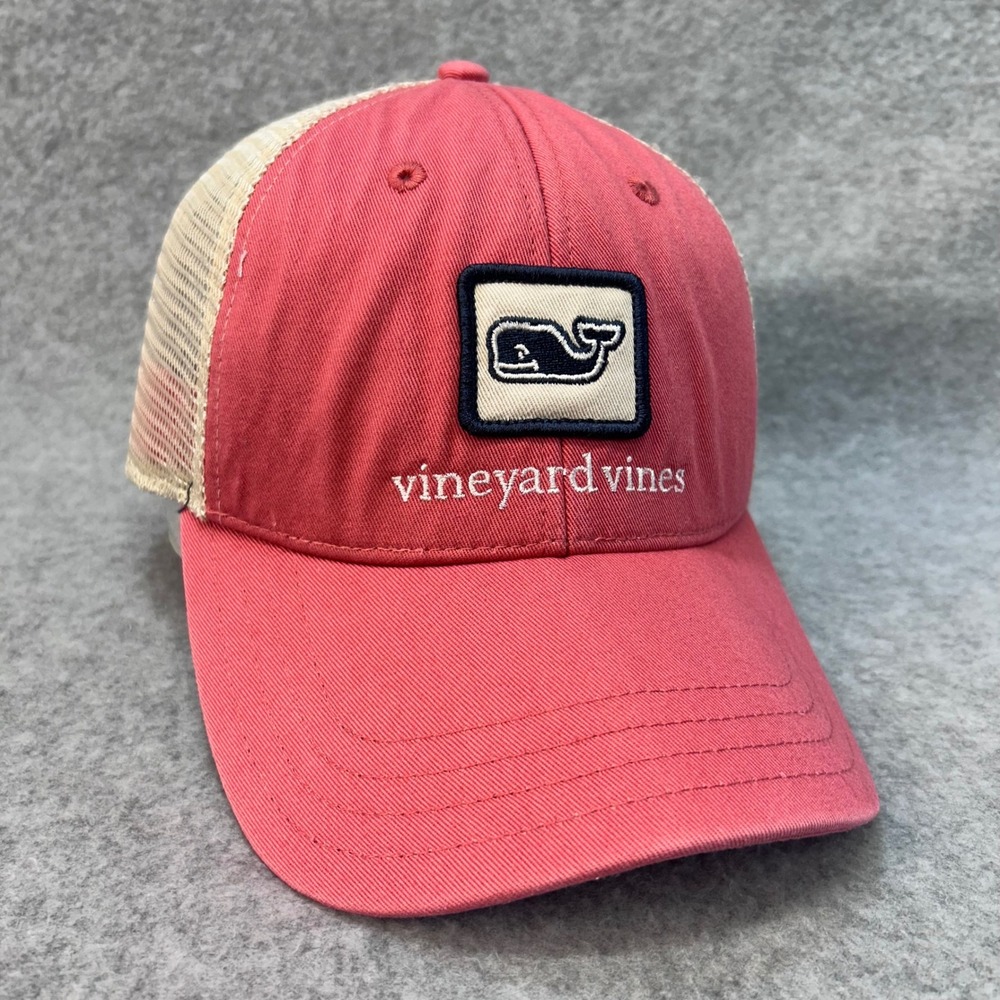 Vineyard Vines Whale Patch Mens Pink Trucker Hat Mesh Back Adjustable OSFA